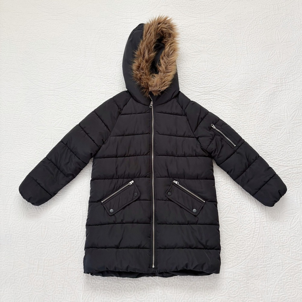 Zara Girl's Long Winter Puffer Jacket,‎ Black Sz 11/12